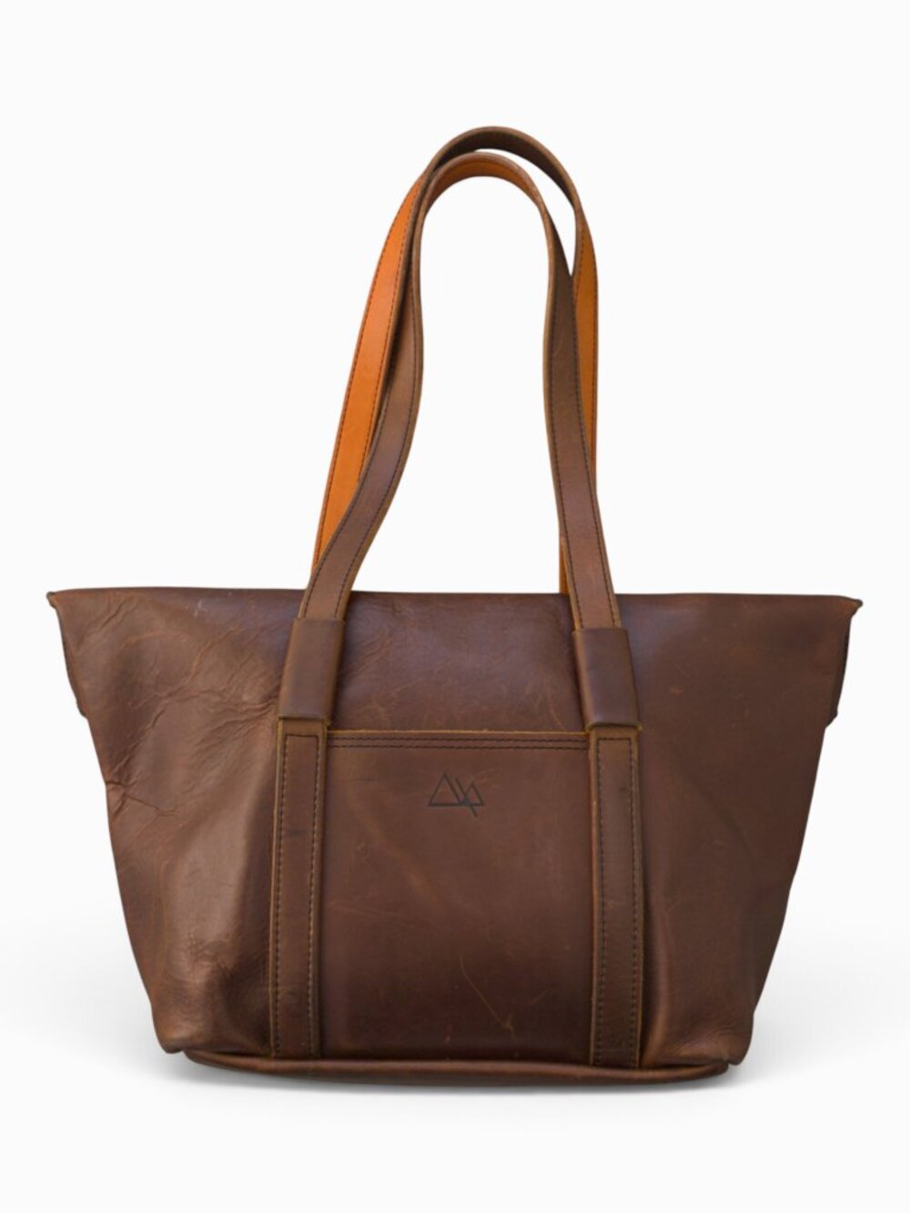 Reelo Leather Co Fold-Over Tote, Brown Leather, USA-Made, 12"x12"x6"